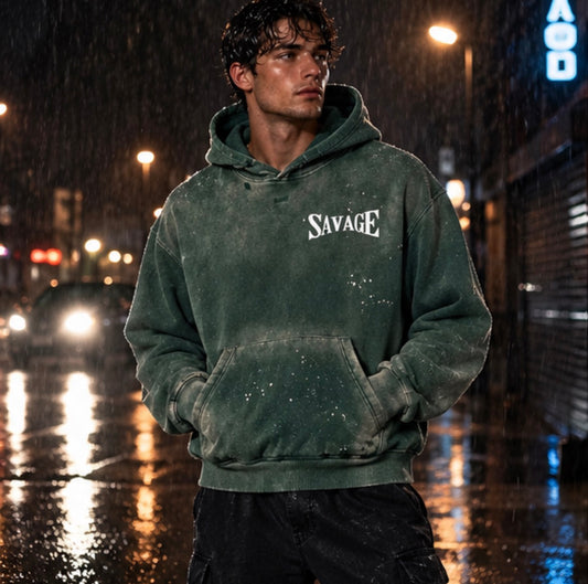Vintage Washed Frayed Fleece Hoodie
